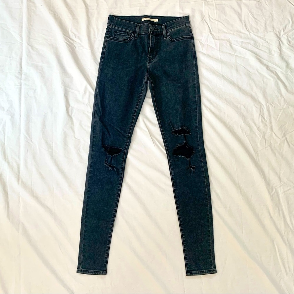 Super skinny Levi’s charcoal wash jeans with distressed details